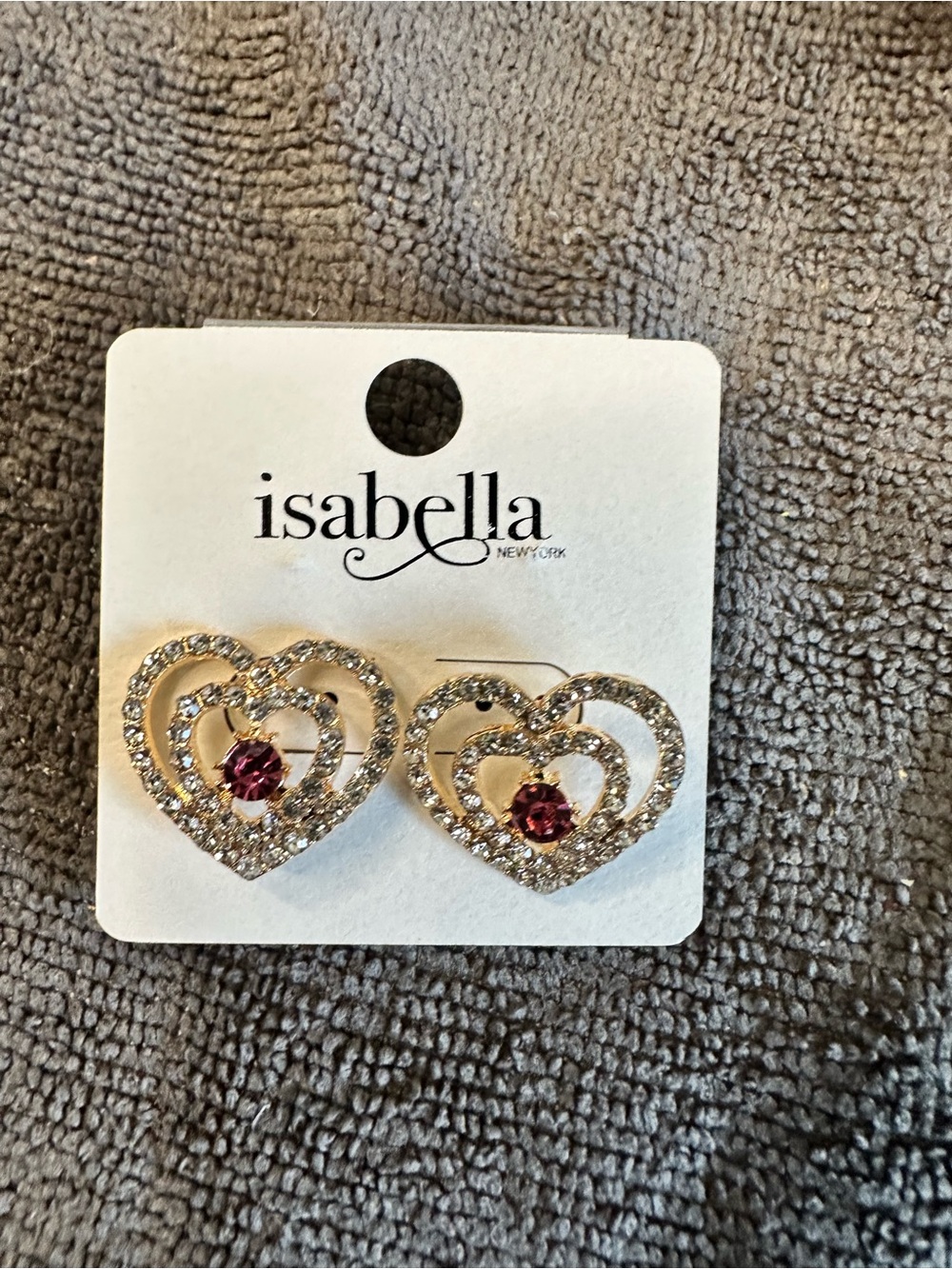 Isabella Gold-Tone Double Heart Earrings with Pink Center Stones